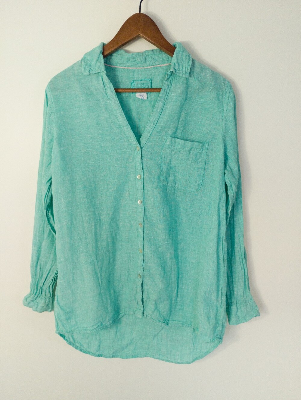 SIGRID OLSEN 100% Linen Button Front Shirt Mint Green Turquoise Size Medium